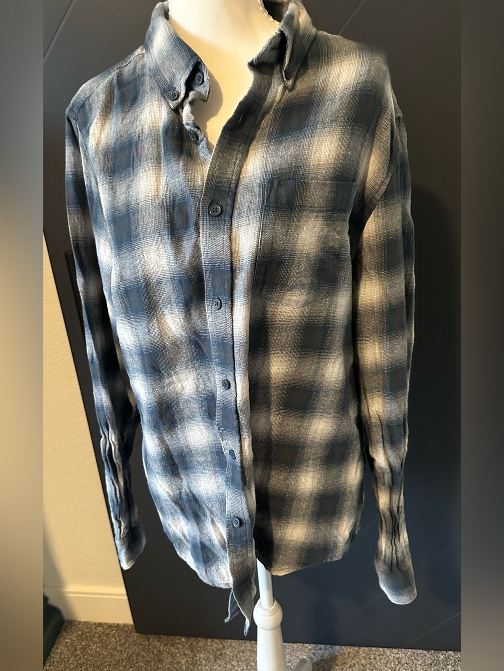Primark Blue and White Plaid Button-Down Shirt